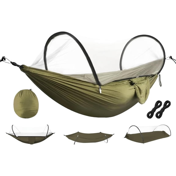 LiteHaven 3-in-1 Camping Hammock with Automatic Pop-up Mosquito Net, 70D Nylon Portable Hammock Tent with Dual Zipper, 440 LBS Weight Capacity Lightweight Nylon Hammock for Camping Hiking Backpacking