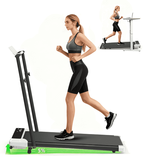 3-in-1 Walking Treadmill with Adjustable Handlebar, 2.5HP Under Desk Walking Pad for Home Office, 5% Manual Incline & LED Display, Portable Compact Design