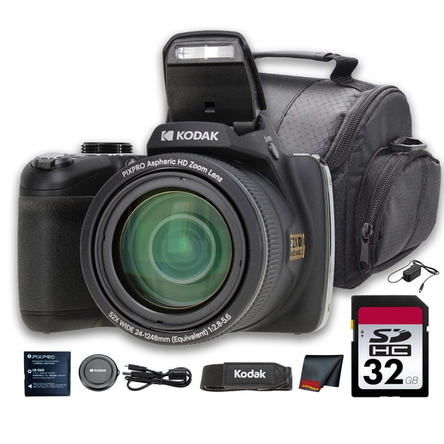 Kodak PIXPRO AZ528 Digital Camera (Black) (AZ528BK) + 32GB Card + Bag + Cloth