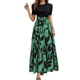 thumbnail image 2 of adviicd Women Summer Crew Neck Casual Short Sleeve Solid Floral Print Long Maxi Dress Green, M, 2 of 9