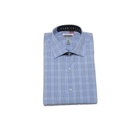 Van Heusen Mens Size 2X-Large 18-18.5 (36/37) Regular Flex Collar Long Sleeve Dress Shirt, Light Blue/Check