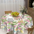 thumbnail image 6 of Happy Easter Round Tablecloth 60inch -Watercolor Spring Flower Tulips Plaid Polyester Table Covers, Washable Indoor Table Cloths Holiday Decor for Farmhouse Kitchen Backyard BBQ Party, 6 of 6