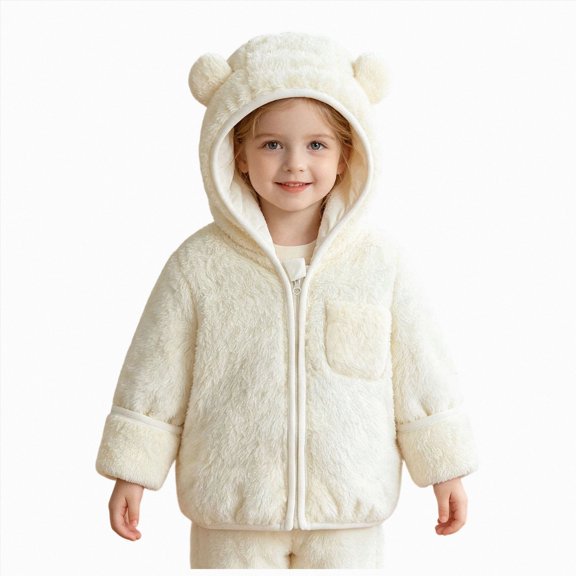 JUMEYU Baby Fleece Jacket Girls Toddler Plush Hooded Jacket Sherpa Fleece Zip-Up Front Winter Outerwear 6 12 Months (White,6-12 Months)