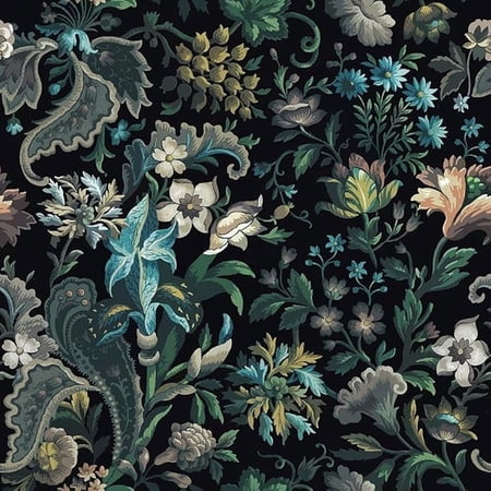 Vintage Botanical Plants Flowers Paisley Floral Damask Dark Black Peel and Stick Wallpaper Easy Peel Off Contact Paper Stick on Adhesive Wall Paper for Bathroom Waterproof Renter