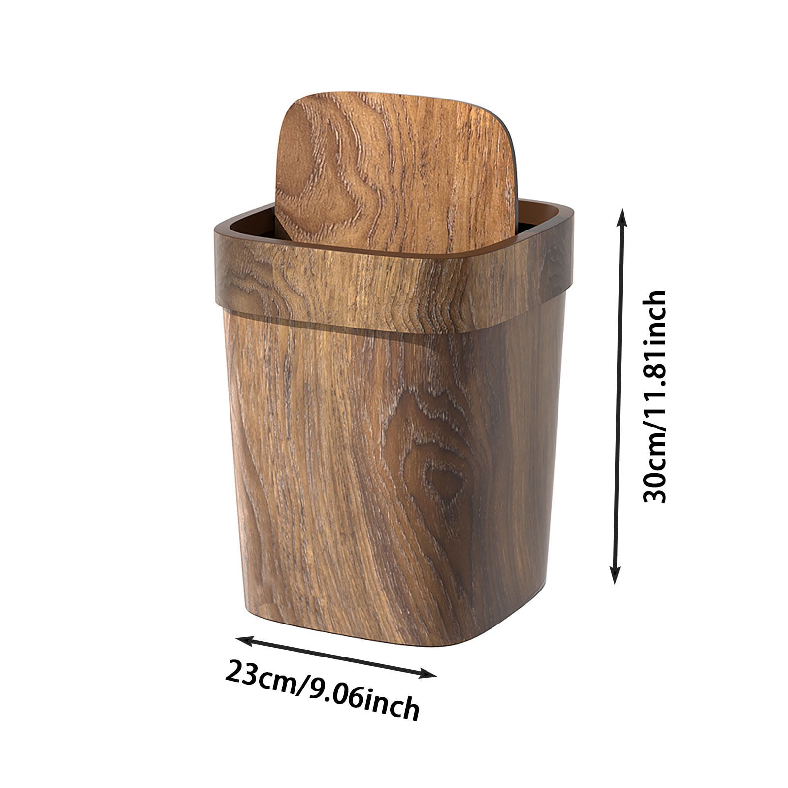 Wood Grain Can Swing Top Lid,3 Gal Farmhouse Wastebasket Bin Retro Style with Inner Bucket,Bathroom Can Hidden Bag for Room ,Square Brown Garbage Can