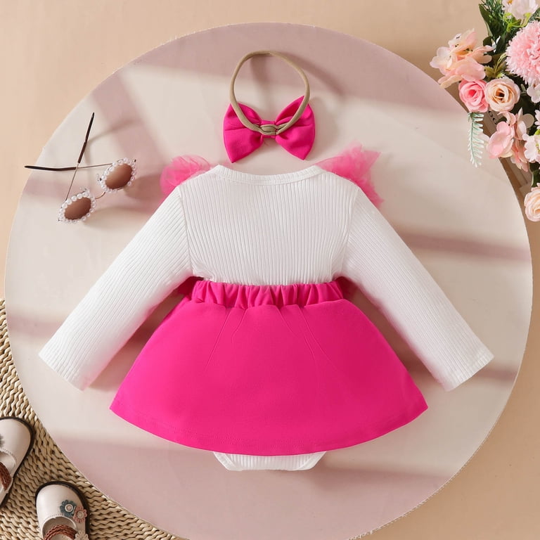 Toddler Pink Little Girls Clothes Baby Girl Bodysuit Romper Dresses Cute  Baby Girl Outfit Cute Clothes Baby Girl Clothes 12-18 Months
