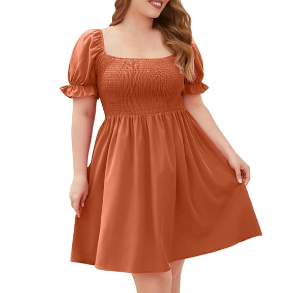 Sexlip Womens Fit And Flare Midi Dress Short Sleeve Design Flowy Fabric Relaxed Silhouette for Party Events Orange XXL