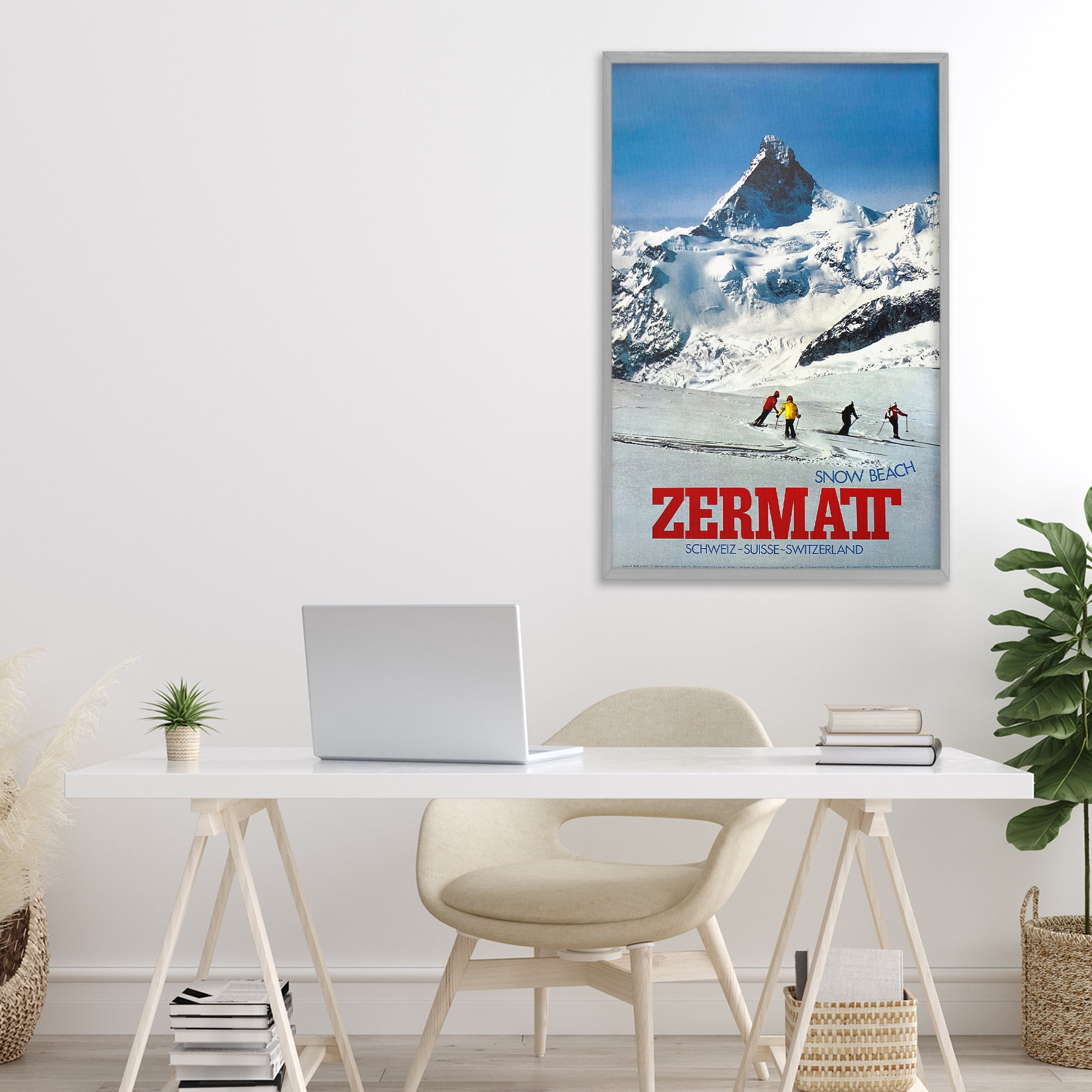 Stupell Industries Zermatt Snow Beach Gray Framed Giclee Art, design by Vintage Posters