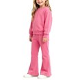 thumbnail image 3 of Husipze Sweatsuit Flare Leg Elastic Waist Bell Bottom Soft Fleece Sweatpants Solid Crewneck Pullover Sweatshirts Girls Two Piece Sweatshirt Set Pink 0-1 Years, 3 of 6