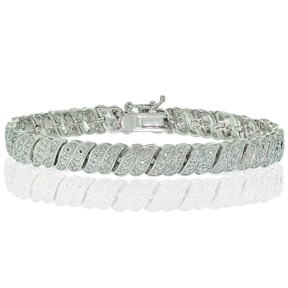 Silver Tone 0.25ct Diamond Wave Link Tennis Bracelet