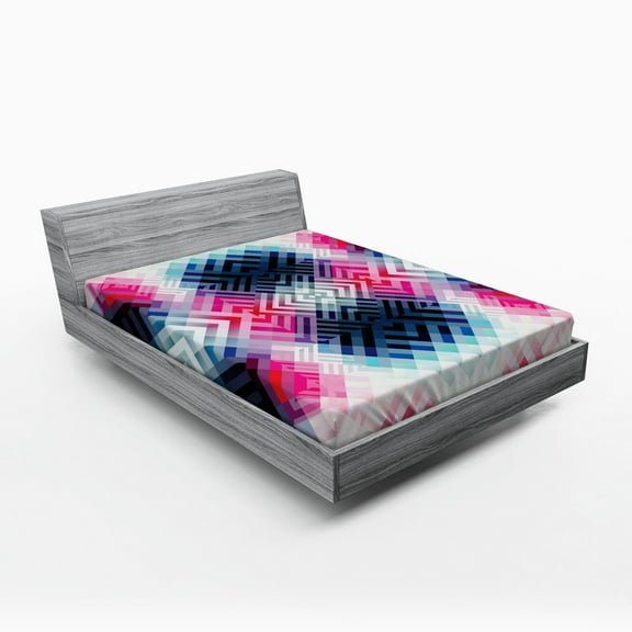 Ambesonne Abstract Fitted Sheet, Geometric Lines Angle, Full Size, Multicolor