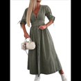 thumbnail image 2 of Vestido de Mezclilla con Cuello en V y Botones para Mujer, Cintura Media, Corta y Abertura Verde S, 2 of 9