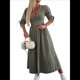 thumbnail image 2 of Vestido de Mezclilla con Cuello en V y Botones para Mujer, Cintura Media, Corta y Abertura Verde S, 2 of 9