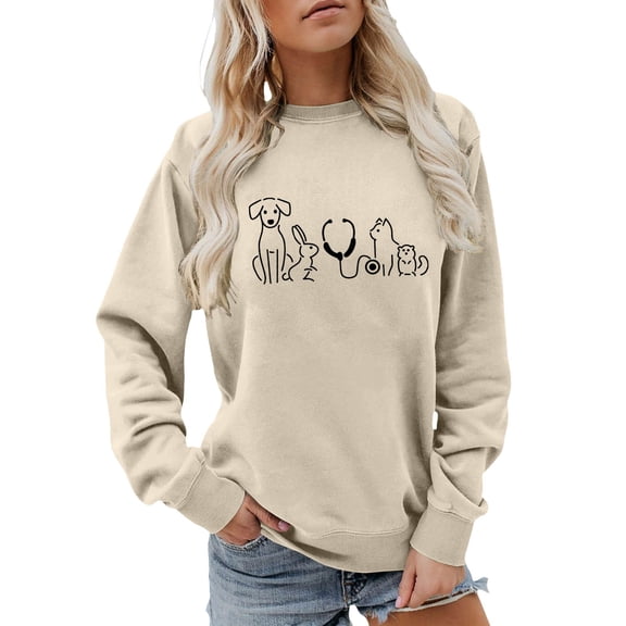 Tiweut Sweatshirt for Women College Vet Top Sweater Women Animal Doctor Crewneck Pullover Vet Tech Grad Top,Beige,L