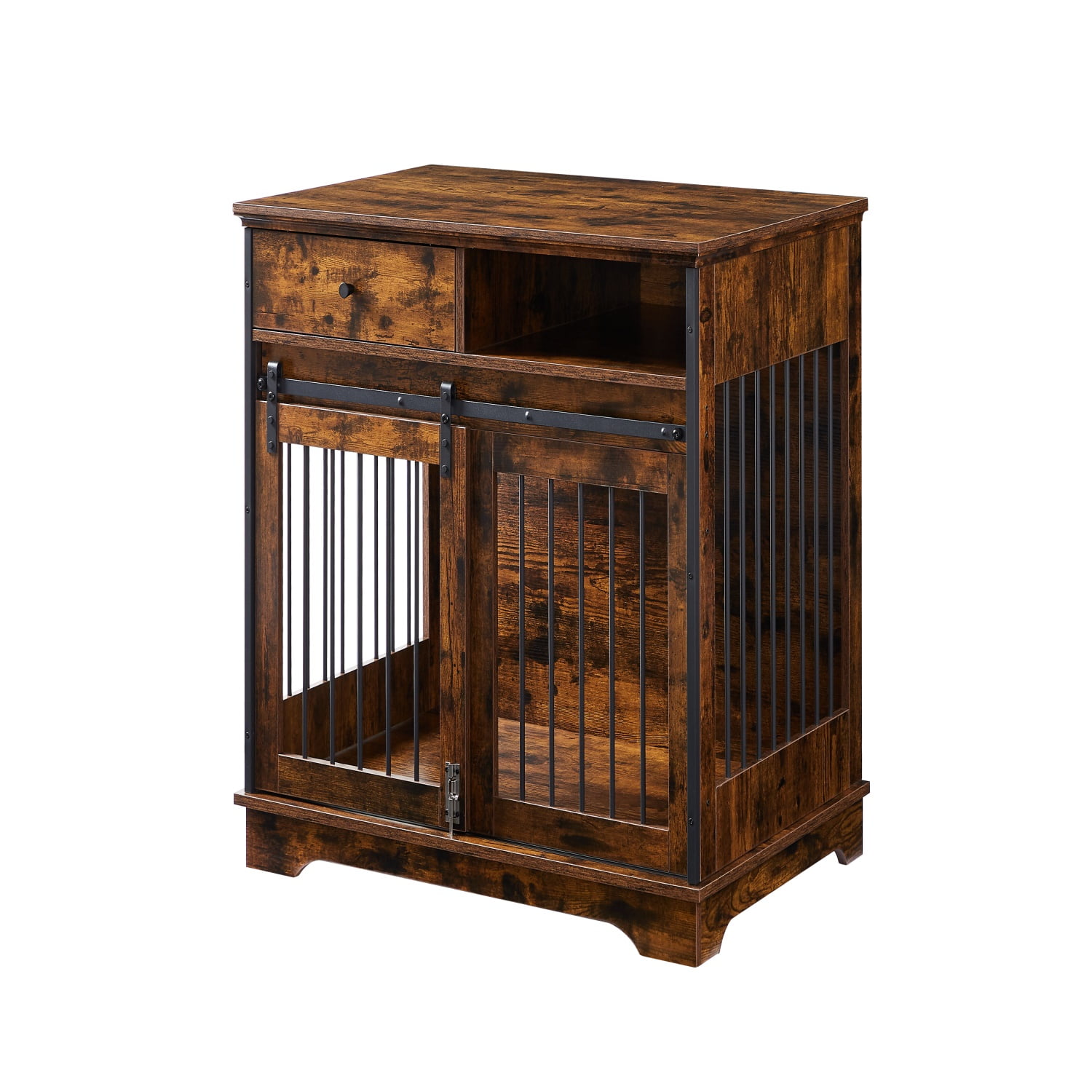 Pefilos 35" Sliding Door Dog Crate with Drawers, Wooden Dog Kennel End Table, Decorative Furniture Dog Crate, Brown Pefilos 35" Sliding Door Dog Crate with Drawers, Wooden Dog Kennel End Table, Decorative Furniture Dog Crate, Brown