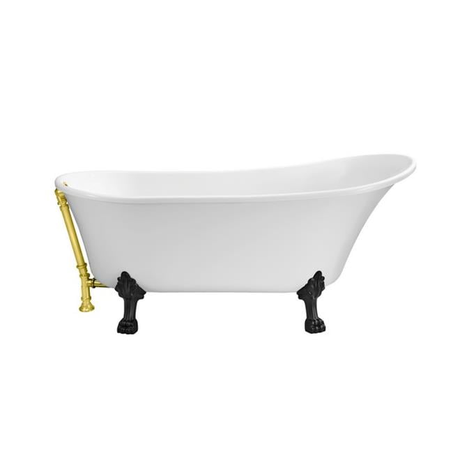 67 in. Soaking Clawfoot Tub with External Gold Drain & Black Claw Feet