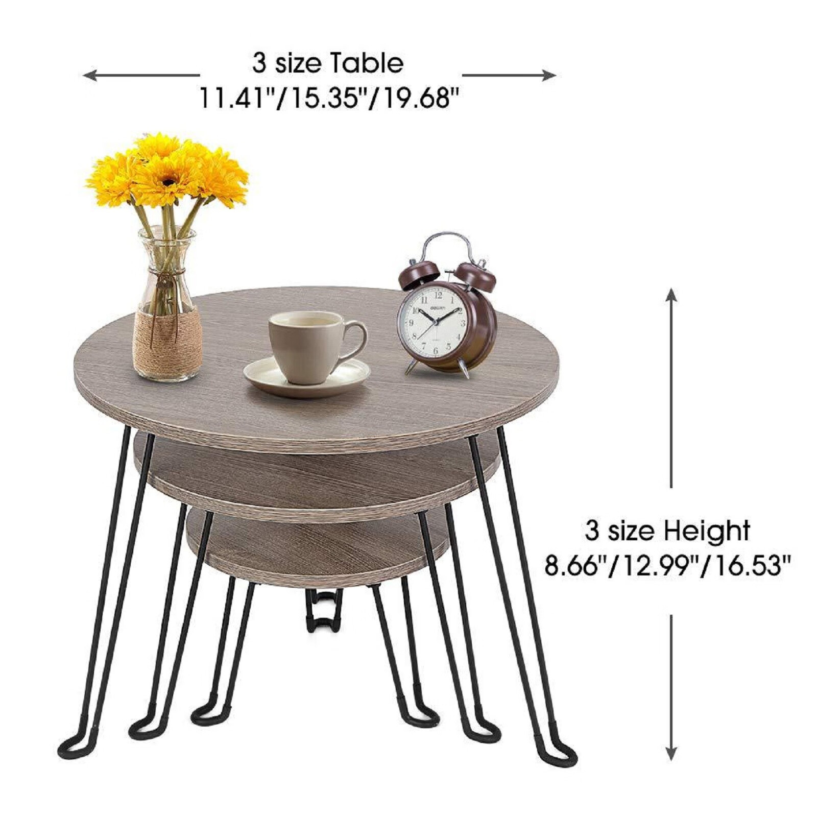 Home Kitchen Wooden Nesting Coffee Table Set Of 3 End Side Tables