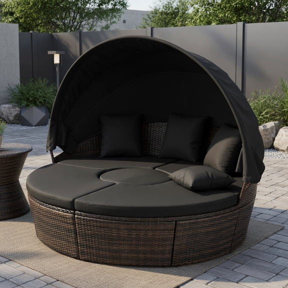 Topcobe Outdoor Daybed with Retractable Canopy, Outdoor Patio Furniture for Garden Backyard