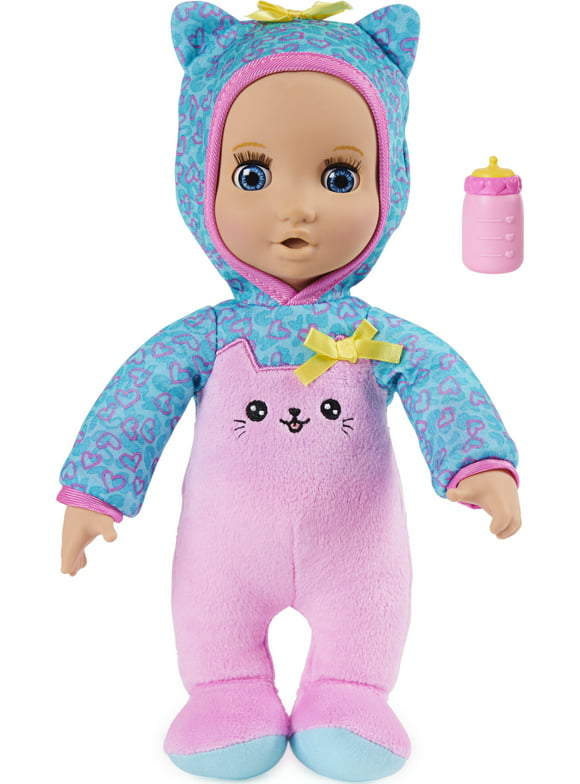Luvzies by Luvabella, Kitten Onesie 11-inch Cuddly Baby Doll with Bottle Accessory, for Kids Aged 4 and up