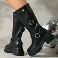 thumbnail image 7 of Knee High Boots for Women Adjustable Buckles Chunky Low Heel Fashion Lug Sole Motorcycle Boot Black 5.5, 7 of 7