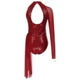 thumbnail image 4 of Alvivi Womens Glitter Figure Ice Skating Dress Long Sleeve Sheer Mesh Ballet Dance Lyrical Leotard Burgundy L, 4 of 7
