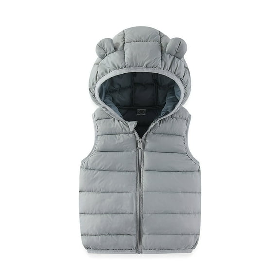 ZACPNCV Little Girls Boys Winter Warm quilted Sleeveless Hooded Puffer Jacket Pocket Down Vest Full Zip Waistcoat Gilet Gray 18-24 Months