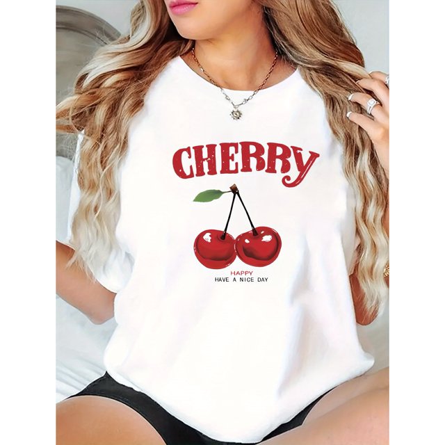 Women's Casual Round Neck Short Sleeve T-Shirt, Comfortable Polyester Spandex Blend, Geometric Pattern, Machine Washable - Spring/Summer Fashion