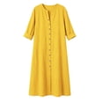 thumbnail image 3 of qafoshin Fall Dresses for Women V Neck Button Down Loose Dress Solid Color Casual Long Dress, 3 of 6
