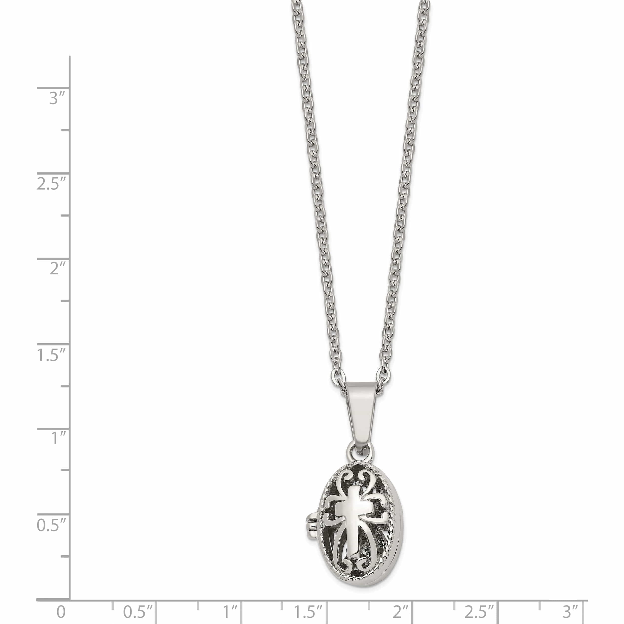 Stainless Steel Polished And Antiqued Oval Magnetic Prayer Box Necklace Made In China -Jewelry By Sweet Pea