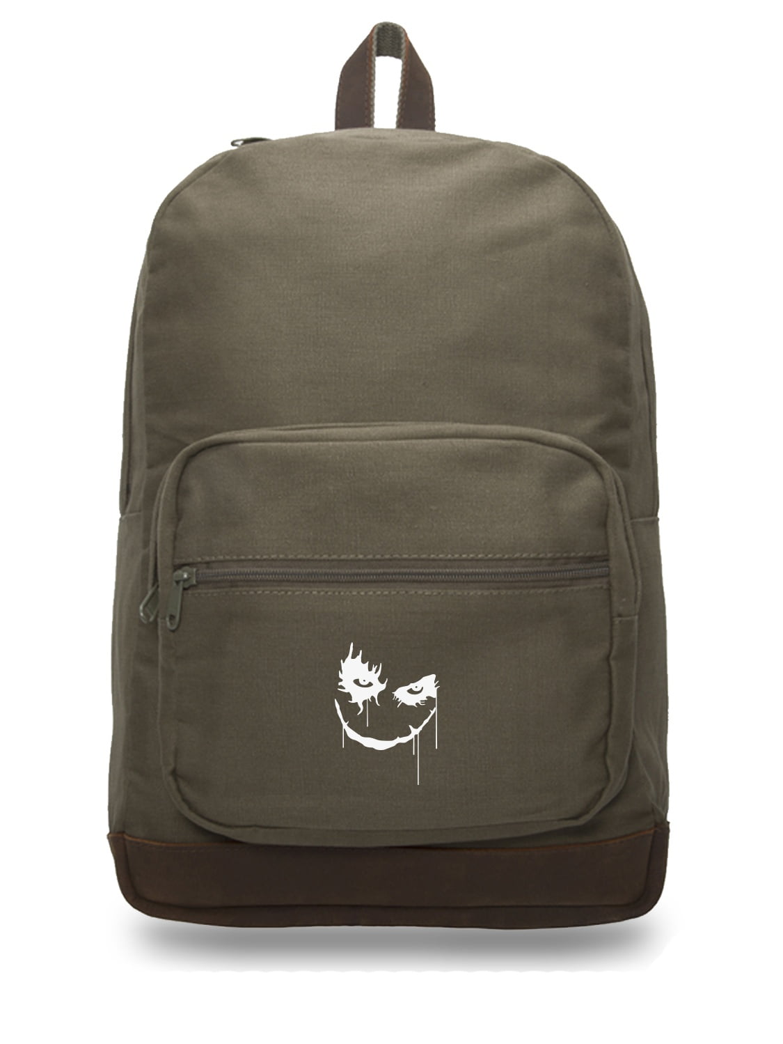 The Joker Face Vintage Canvas Rucksack Backpack with Leather Straps
