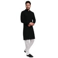thumbnail image 5 of SKAVIJ Men's Handmade Cotton Henley Shirts with Trouser Long Sleeve Longline Summer Yoga T Shirts with Pocket (X-Large,Black), 5 of 6