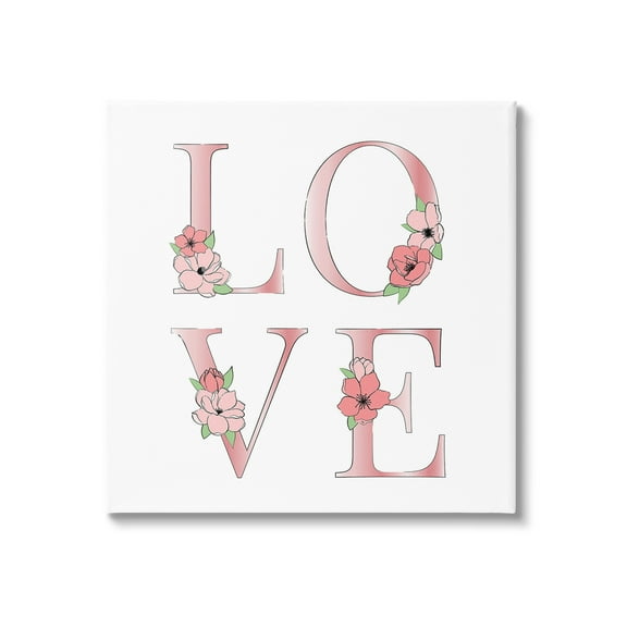 Stupell Industries Love With Floral Blooms Botanical & Floral Painting Gallery Wrapped Canvas Art Print Wall Art, 17 x 17