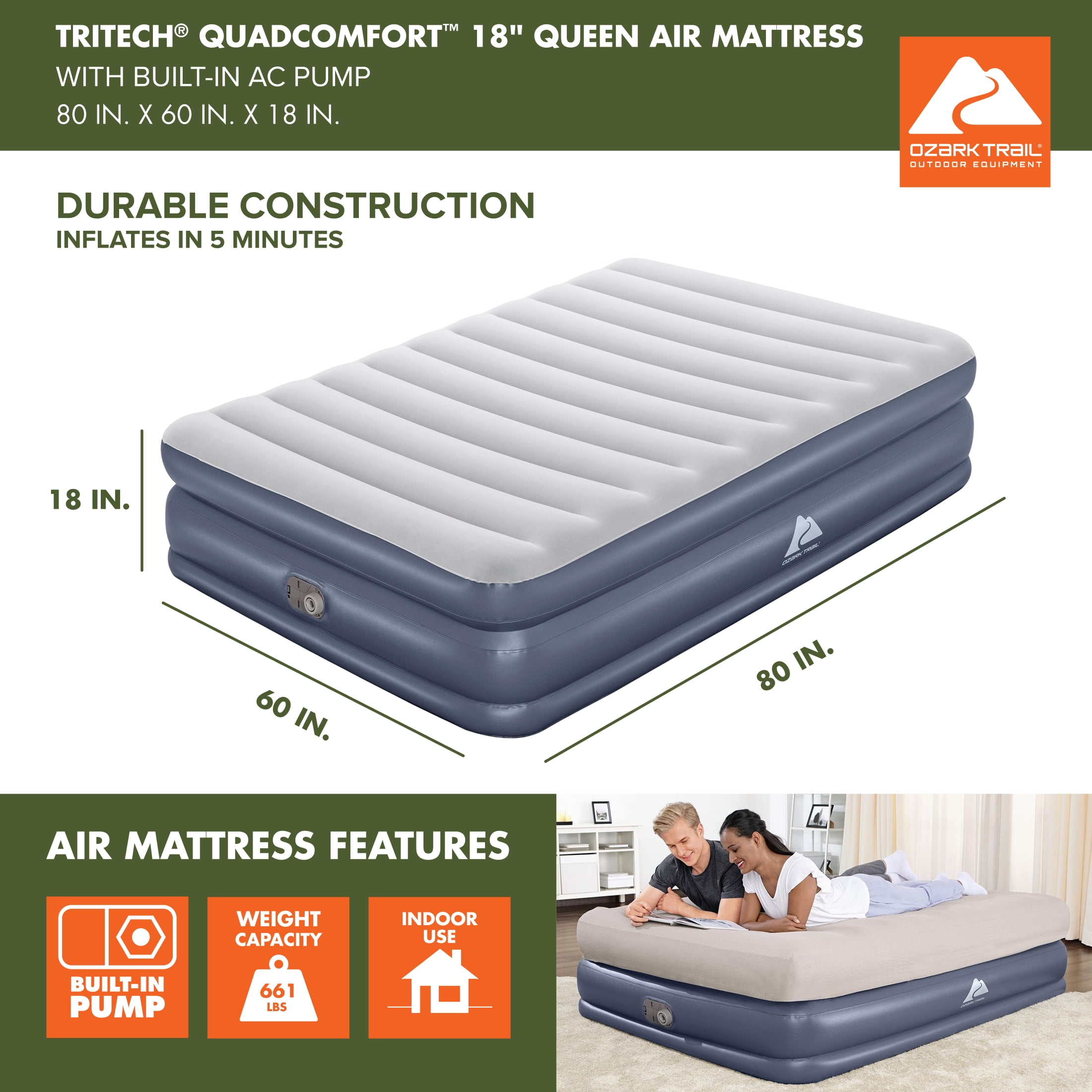 Tritech Airbed Queen Airbed Ozark Trail Mattress Pump Tritech