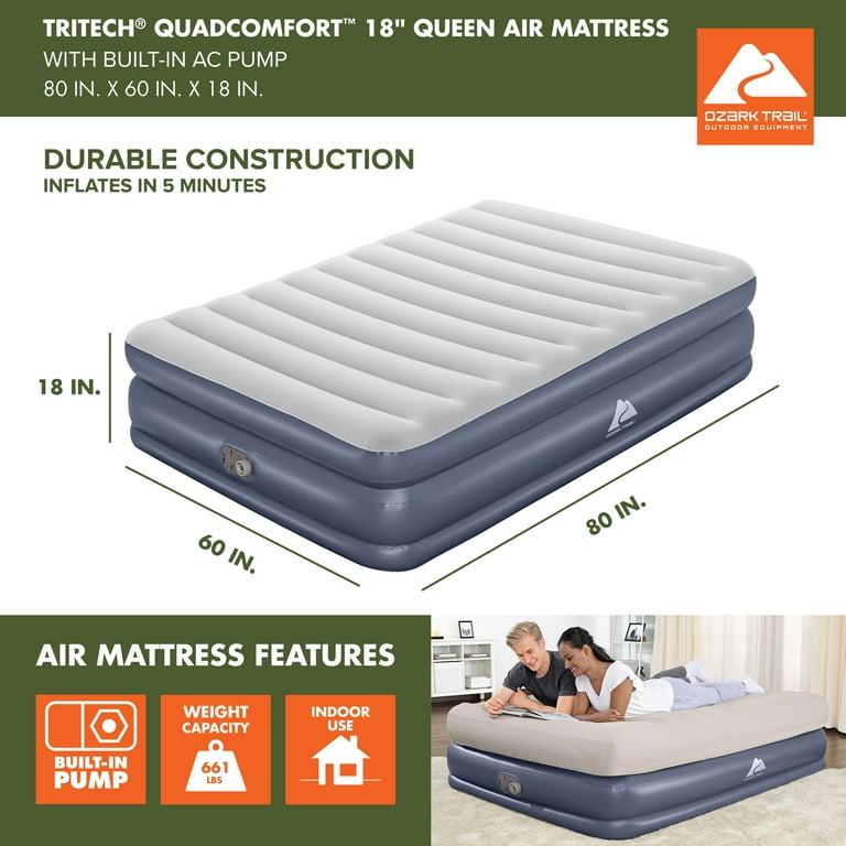 Free Shipping! Ozark Trail Queen Air Mattress with Pump, 18 Inch