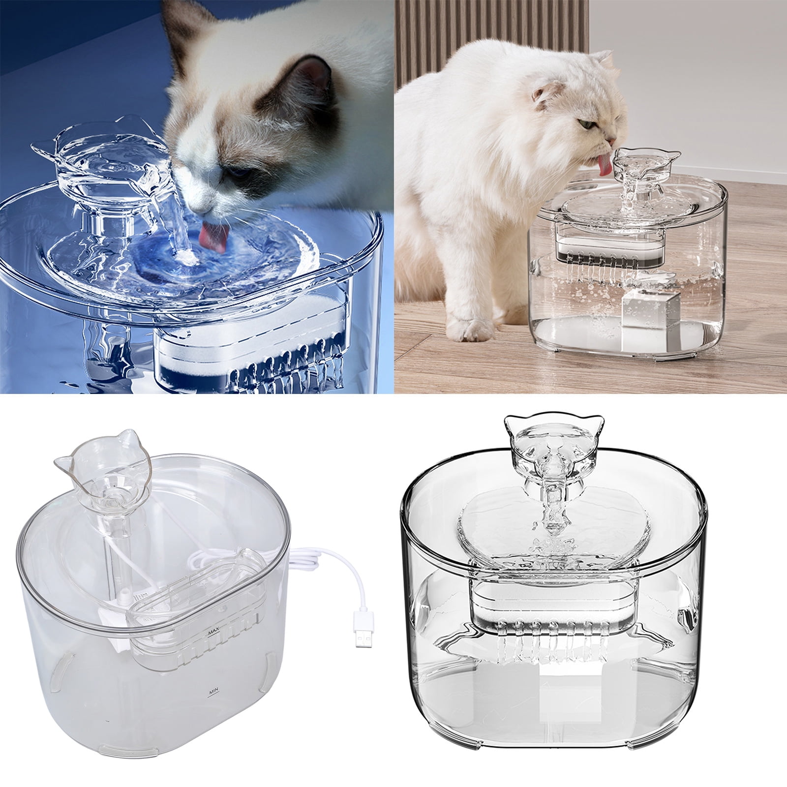 Indoor Dogs Cats Drinking Fountain Transparent Viewable Pet Water Dispenser with Recirculate Filter for Clean Water