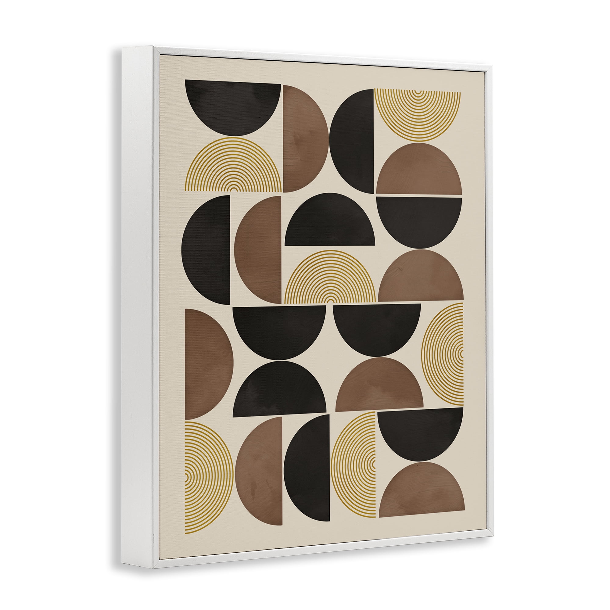 Stupell Industries Midcentury Neutral Geometric Abstract Painting White Framed Art Print Wall Art, 24 x 30