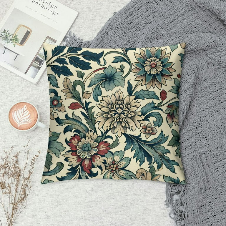 RUIYC Throw Pillow Covers Geometric Flower Cushion Covers Oriental Toile Chinoiserie Sofa Pillow Cover Lily Leaf Ginkgo Flower Accent Pillow for Home Sofa Walmart
