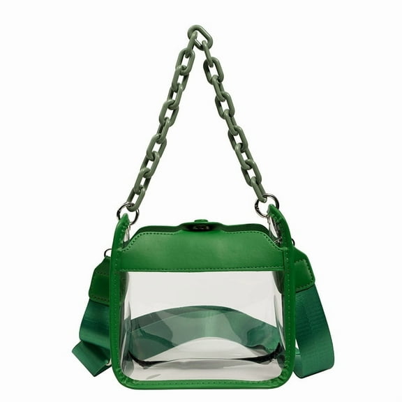 Women Cute Clear Small Tote Bag with Chain PVC Crossbody Bag Small Crossbody Bag Handbag Purse (green)
