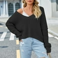 thumbnail image 2 of Yyeselk Waffle Knit Sweaters for Women Casual V Neck Solid Color Oversized Drop Shoulder Long Sleeve Comfy Relaxed Fit Crop Pullover Sweater Tops Black L, 2 of 8