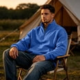 thumbnail image 6 of Quarter Zip Sweatshirt Men Stand Collar Athletic Fleece Pullover 1/4 Lightweight Ribbed Hem Cuffs Loose Fit Tops Active Fall Long Sleeve Casual Sweatshirts Blue S, 6 of 6