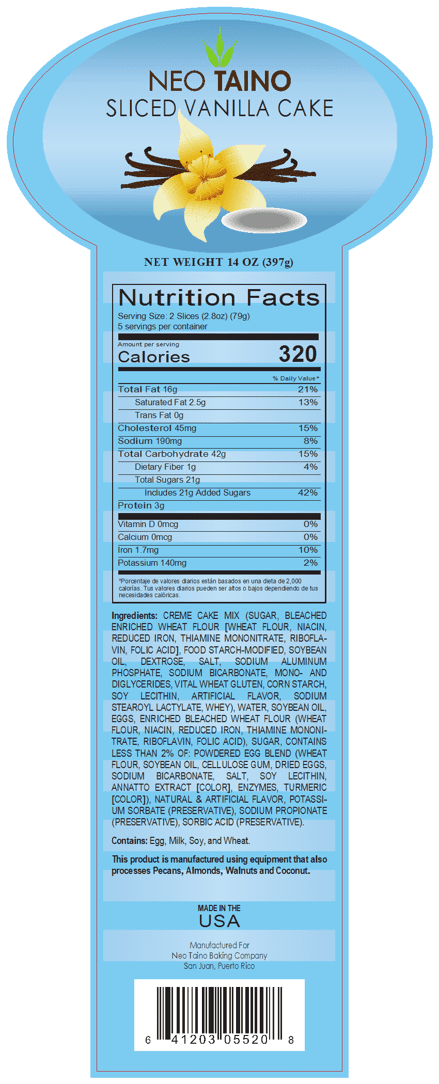 Neo Taino, Vanilla Crème, Sliced Cake, 14 oz (397g), Regular Size, 10 Count, Plastic Tray, New