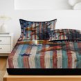 thumbnail image 6 of Twin Sze Fitted Sheet Set - Eagle 2 Piece Bedding Sets 16" Deep Pocket Fitted Sheet with 1 Pillowcase, American Flag Blue Star Red Blue Striped Vintage Wooden Brushed Microfiber Hotel Bed Sheets, 6 of 9