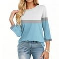 thumbnail image 3 of Womens Plus Size Fall Clothes, 3/4 Sleeve Shirts for Women Fashion Loose Fit Color Patchwork Crewneck Tees T-Shirts, 3 of 6