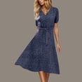 thumbnail image 5 of FRSASU Summer Dresses for Women Short Sleeve Polka Dot Midi Dress V-Neck A Line Sundress Beach Vacation Flowy Dresses Navy, 5 of 7