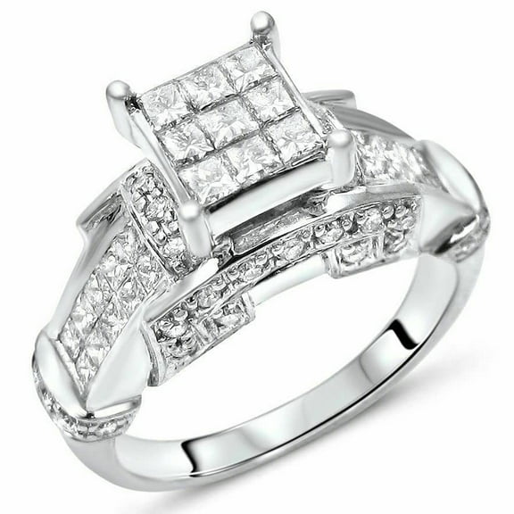 HeartsAndYou 3.5ct Princess Cut Moissanite Unique Royal Engagement Ring for Women 18k White Gold over Silver