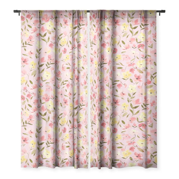 Society6 Ninola Design Fresh flowers Pink 96" x 50" Single Panel Sheer Window Curtain