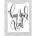 thumbnail image 1 of Hug Tapestry, Simplistic Monochrome Graphic with Classic Ink Brush Cursive Hug Your Cat Words, Wall Hanging for Bedroom Living Room Dorm Decor, 40W X 60L Inches, White and Black, by Ambesonne, 1 of 2
