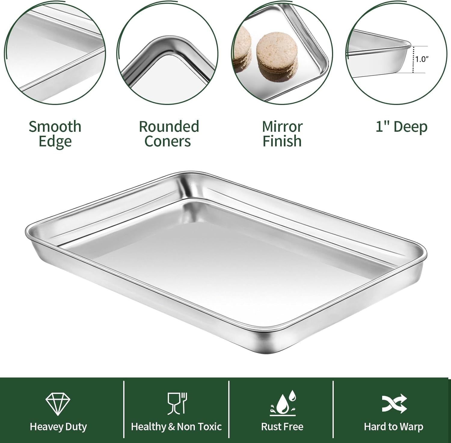 Baking Sheet with Wire Rack Set [2 Quarter Pans + 2 Racks ], Stainless Steel Cookie Sheets for , Non Toxic & Heavy Duty Easy Clean, Size 12 x 10 1 Inch