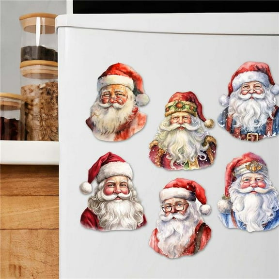 G. Debrekht 8090045G-S6 Jolly Santa Faces Decorative Wooden Magnets Set of 6 by G. Debrekht - Christmas Decor