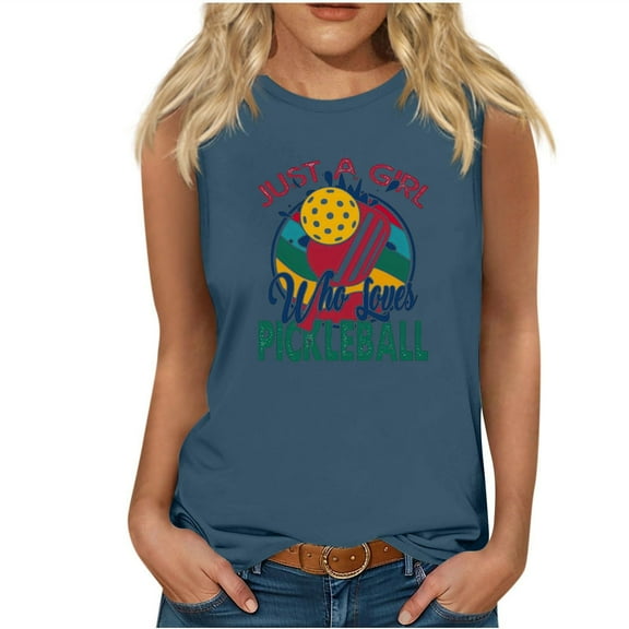 Just A Girl Who Loves Pickleball Funny T-Shirts for Women Summer 2024 Fashion Tank Tops Casual Sleeveless Shirts Crewneck Tshirts Dressy Camisole Cute Cami Top